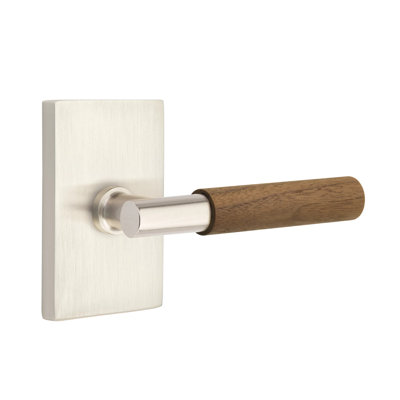 Ensemble de leviers de passage Emtek Select avec rosette rectangulaire moderne et tige en T, poignée en noyer foncé