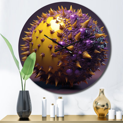 Horloge murale 3D sphère mauve et jaune en métal