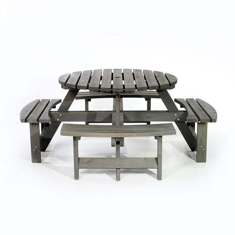 Heaven Round Wood Outdoor Picnic Table With Umbrella Hole , 180cm cm W 180cm cm D, Dark Grey