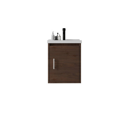 Meuble-lavabo flottant avec lavabo, porte à fermeture en douceur, lavabo en céramique, contreplaqué