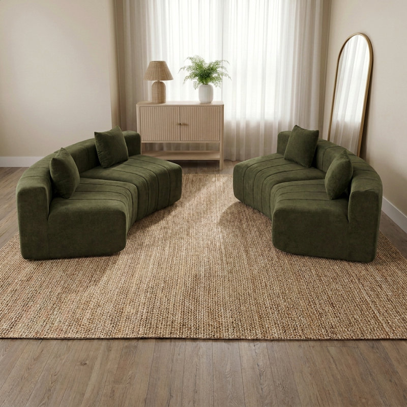 Canapé d'angle modulaire semi-circulaire avec 4 coussins, Vert