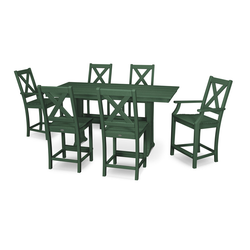 Braxton 7-Piece Farmhouse Trestle Counter Set, Green