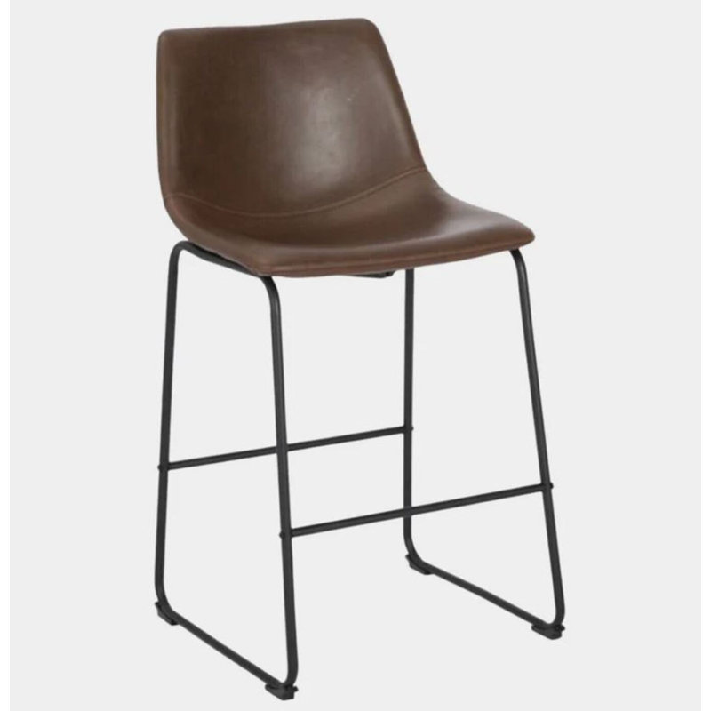 Tabouret en faux cuir Tenaris, Brun, Tabouret de comptoir (siège d'une hauteur de 26 p