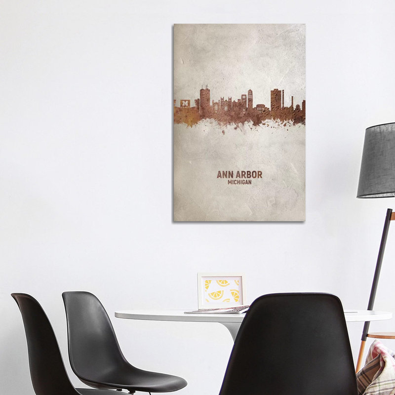 Ann Arbor Michigan Skyline Rust by Michael Tompsett - 1 Piece Wrapped Canvas Wall Art, 101.6 cm H x 66.04 cm W x 3.175 cm D