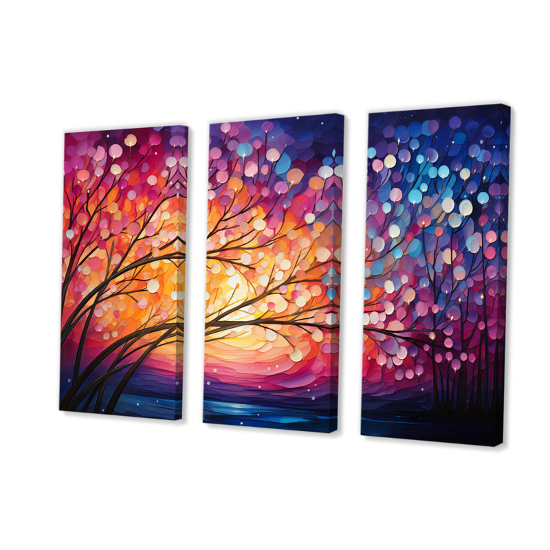 «Hardedge Art Sublime Tree Symmetry III» sur toile, reproduction de 3 pièces, H 28 po x l 36 po x P 1 po
