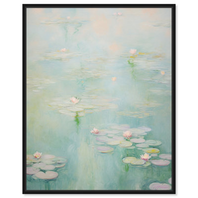 Pale Green Waterlilies Canvas Boho Minimalist Abstract by Art Remedy