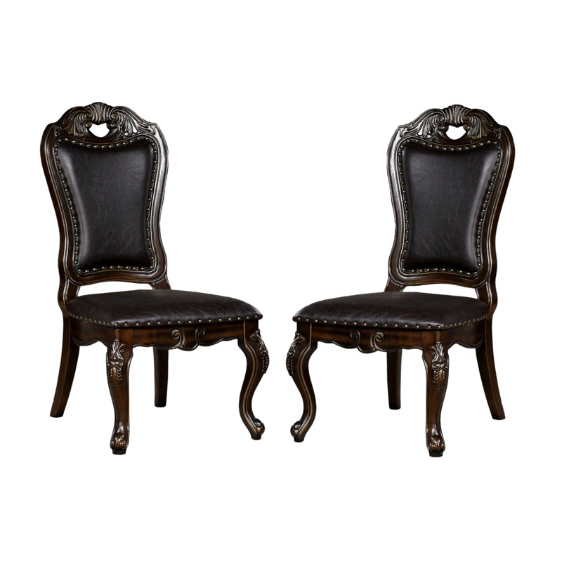 2 chaises de salle à manger en bois massif - brun foncé, traditionnelles avec de faux détails, chaises de style rétro, de 2 et garnitures classiques