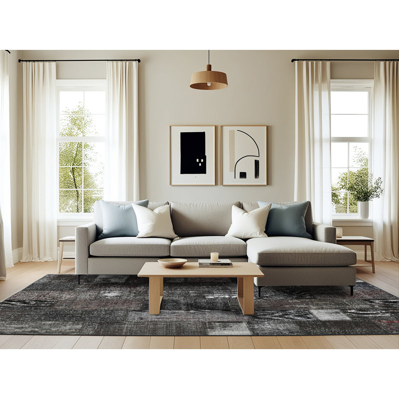 Tapis contemporain gris anthracite / gris, Rectangle 6 pi x 9 pi