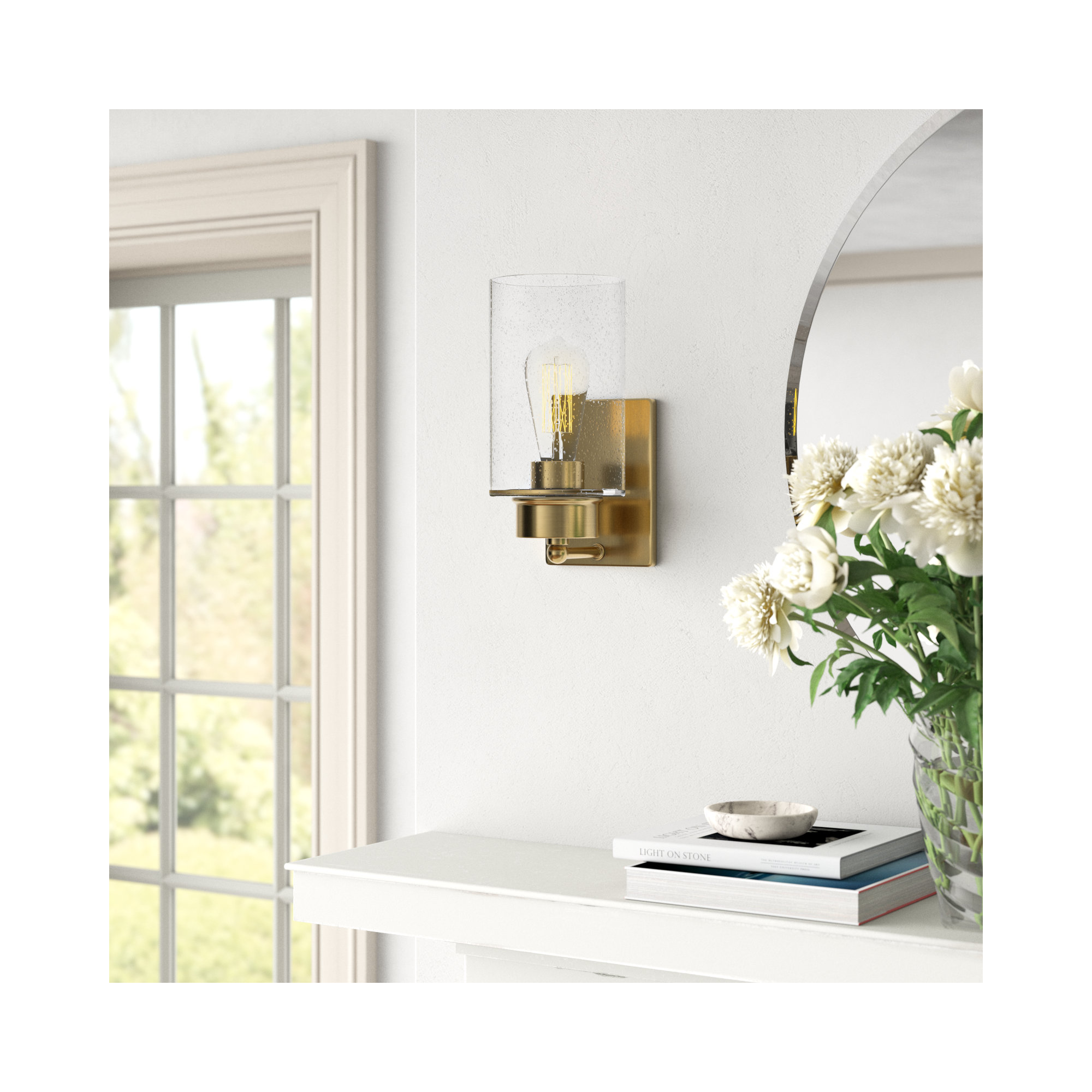 Colada 1-Light Dimmable Armed Sconce, Natural Brass