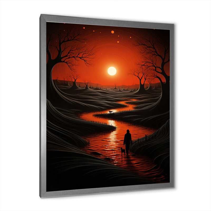 Magical Sunset on Minimal River Landscape I - reproduction, H 40 po x l 30 po x P 1,5 po, Cadre simple gris