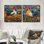 Coq coloré dans les champs de fleurs I - Art mural coq animal - Art mural moderne pour le salon 2 pièces