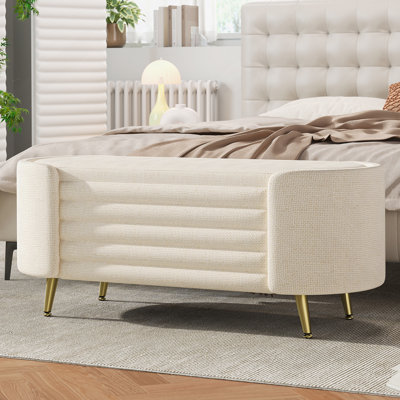 Banc rembourré avec rangement moderne et spacieux avec compartiment caché spacieux, idéal pour le salon, la chambre à coucher et le vestibule, beige