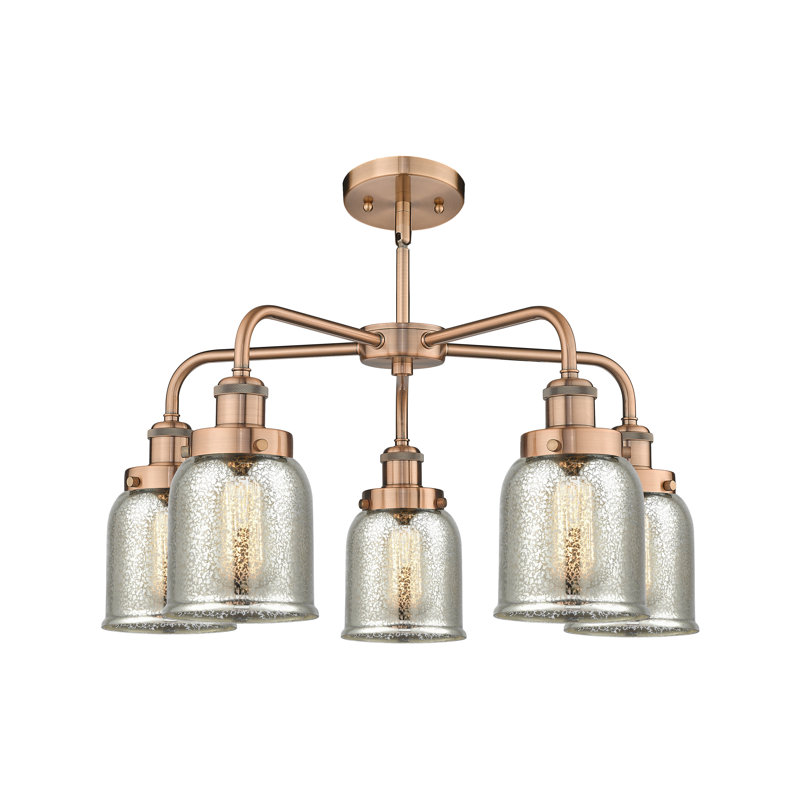 Bejtullah 5 - Light Glass Dimmable Chandelier, Silver Plated Mercury, Antique Copper
