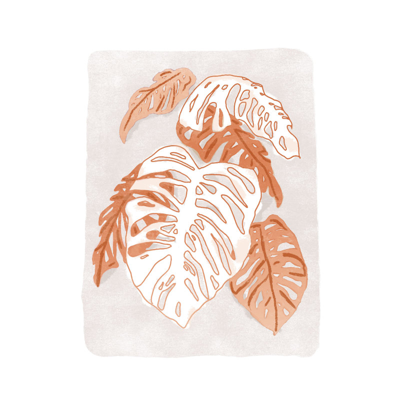 Monstera Leaves Rust Tan - Painting Print, 122cm H x 81cm W, Black Floater Framed