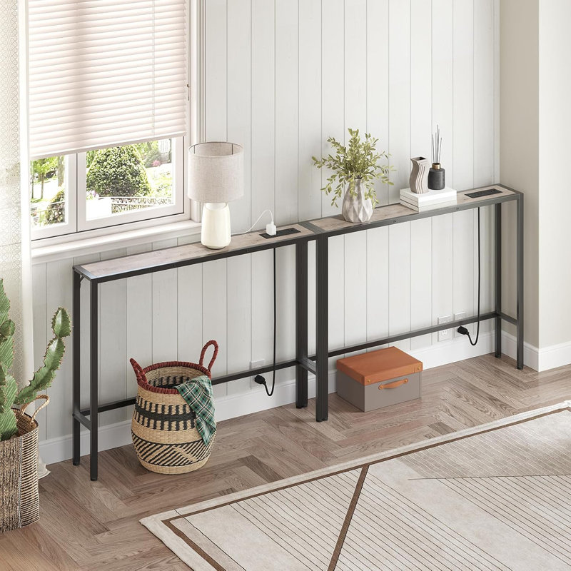 Narrow Console Sofa Table With Charging Station, Skinny Behind Couch Table For Living Room, Hallway, Foyer, Built-In Power Outlets, Space-Saving Design, Sturdy Construction