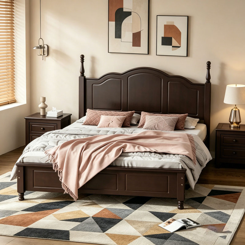 Base de lit plateforme en bois pour grand lit, Grand lit, Noyer foncé