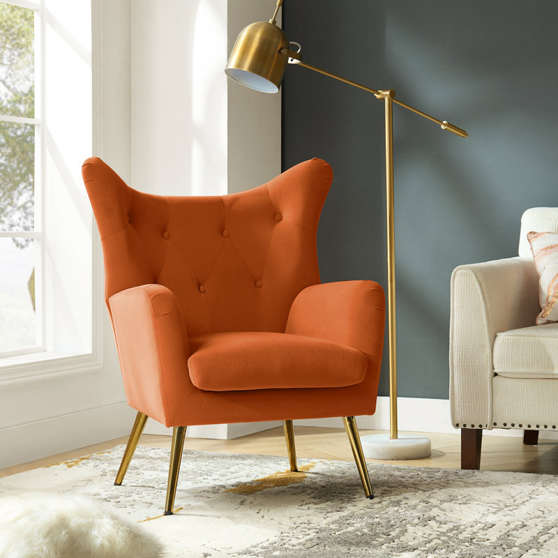 Fauteuil à oreilles 29,25 po Avianna, Velours orange