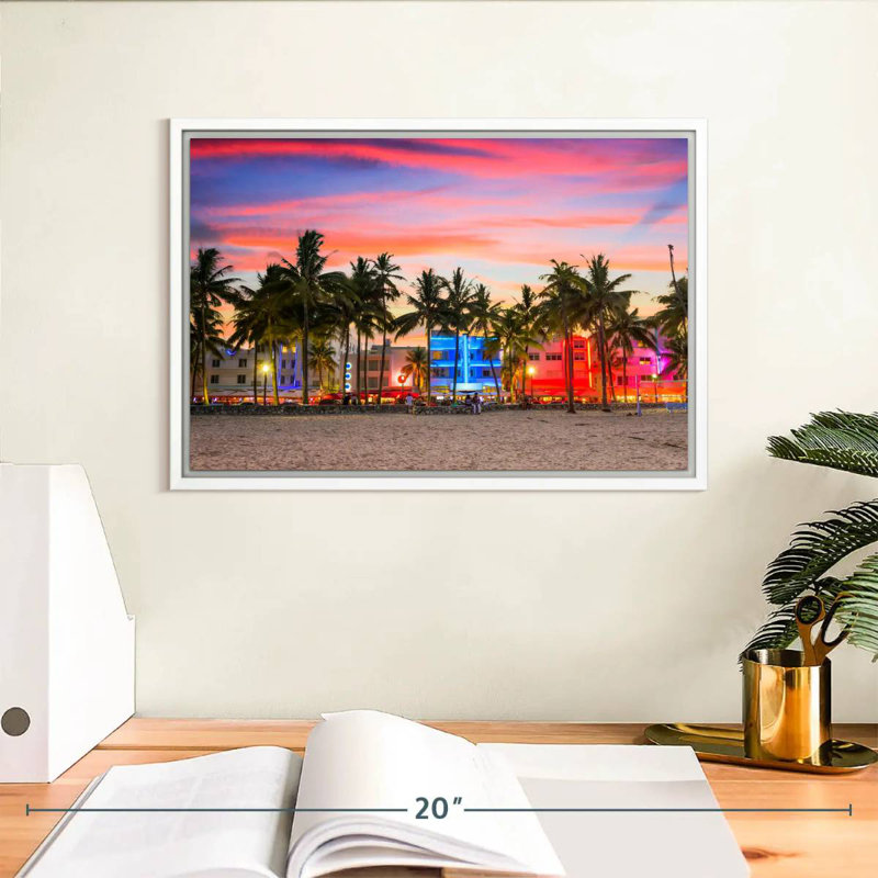 Miami Beach, États-Unis, Cadre flottant blanc, 13 po x 9 po