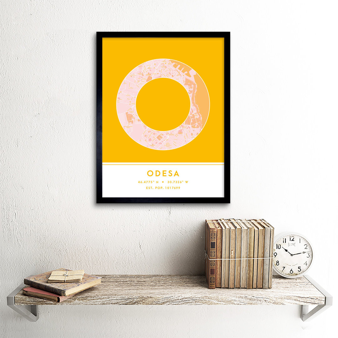 Odesa City Map Odesa Ukraine City Map Yellow - Single Picture Frame Typography