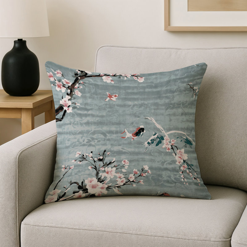 Coussin décoratif intérieur et extérieur Modern, Gris floral 10, Carré 18 po