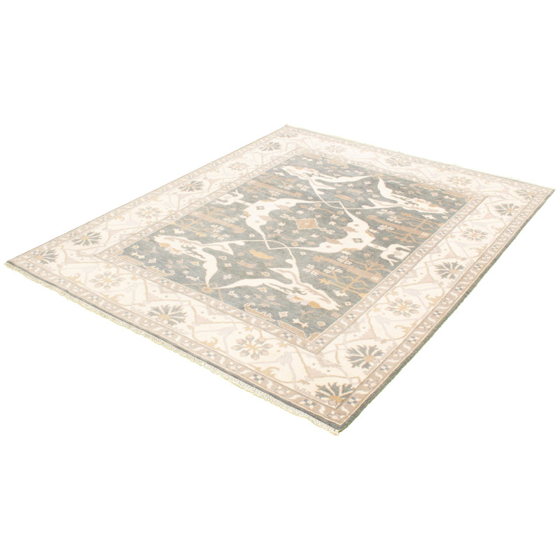 Tapis unique en laine noué à la main gris foncé / brun clair / crème nouvel âge 8 pi 2 po x 9 pi 7 po Antoni