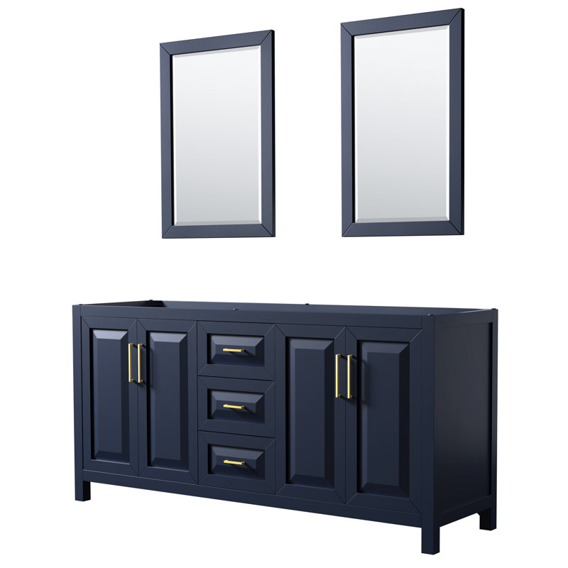 72 in. Double Vanity with Mirror, Carrara Cultured Marble, Dark Blue, Brushed Gold