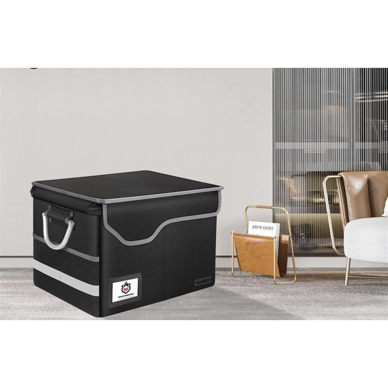 Fireproof Document Box, File Organizer Box With Lock, Collapsible Fireproof Document Storage Box With Zippers