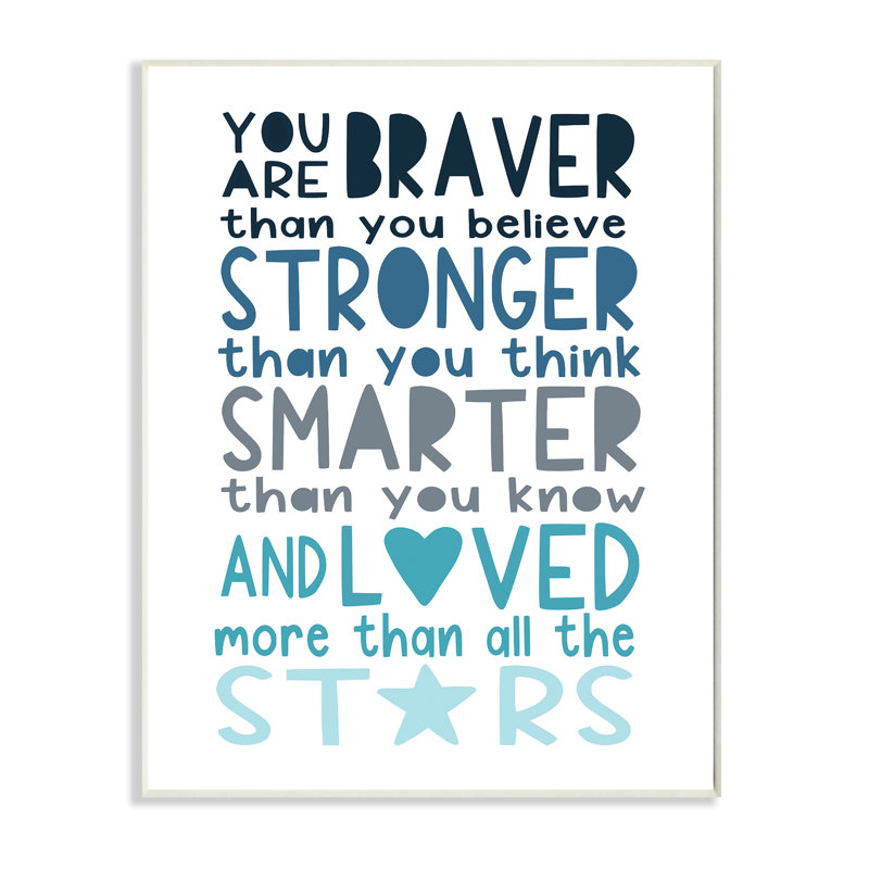 Braver «Stronger Smarter And Love», typographie en bleu, Bois, H 15 po x l 10 po x P 0,5 po