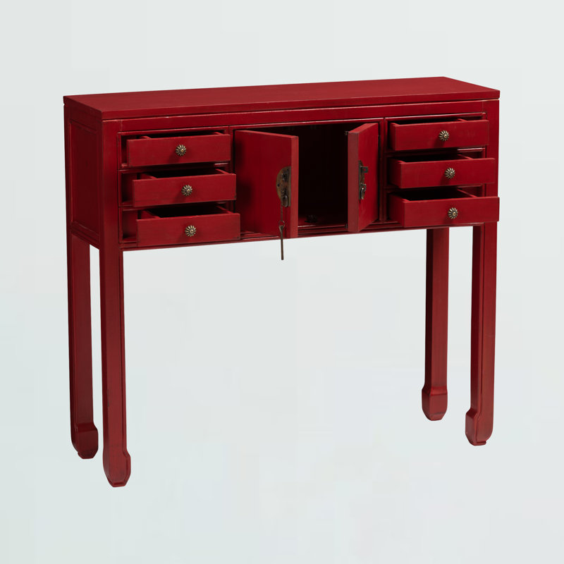 Console Almat, classique et antique, 6 tiroirs, 2 portes, rouge H 33,46 po x l 37,80 po x P 11,81 po