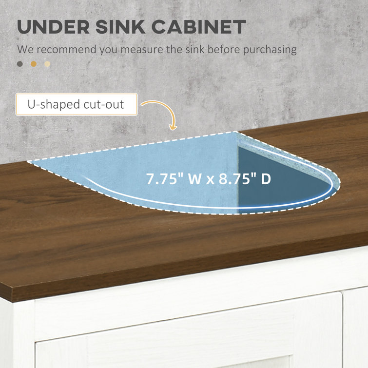 kleankin Vanity Base Cabinet, Under-Sink Bathroom Cabinet Storage with  U-Shape Cut-Out and Adjustable