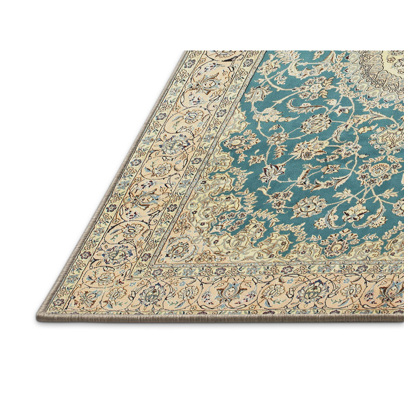 Beige oriental/Tapis décoratif bleu, Rectangle 7 pi x 10 pi