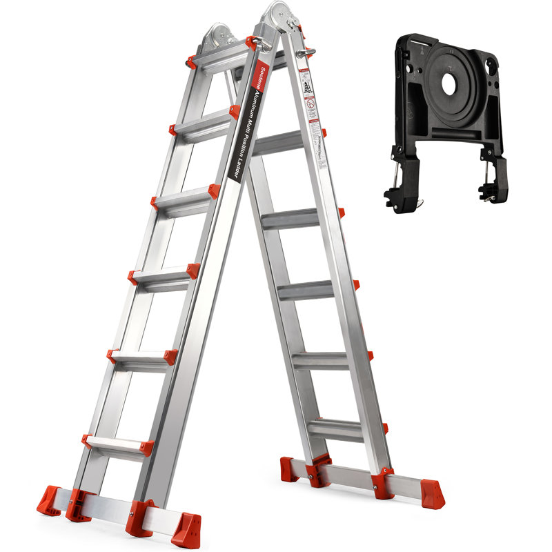 A Frame 6 Step Ladder Extension Ladder, 22 Ft Multi Position Ladder & Removable Tool Tray with Stabilizer Bar, 330 lbs Weight Rating Telescoping Ladder for Household or Outdoor Work
