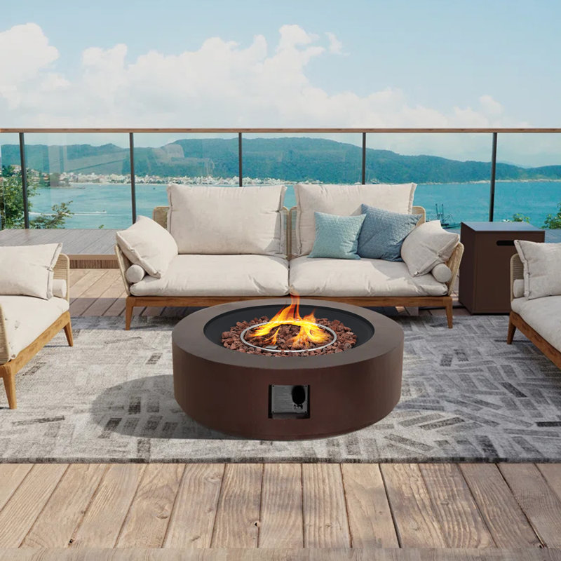 Athis 12" H x 40.5" W Iron Propane Outdoor Fire Pit Table with Tank Cover and Lid