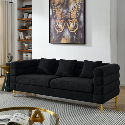 Black 3 And, Streamline Modern Enchantment, livraison rapide de notre part, rembourrage en mousse, canapé à pattes en métal, 6 coussins, capacité de siège de 250 lb / 3 + apparence avec les pieds, livraison en entrepôt américain, siège de lb