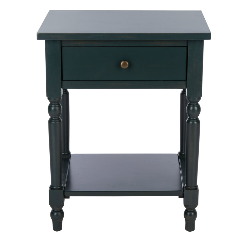 Sadie Solid Wood End Table with Storage, Steel Teal