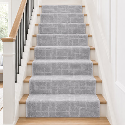 Tapis de couloir moelleux coupé à longueur Tojo, très long couloir et escalier, antidérapant à envers en caoutchouc, argent, 35 pi x 31 po