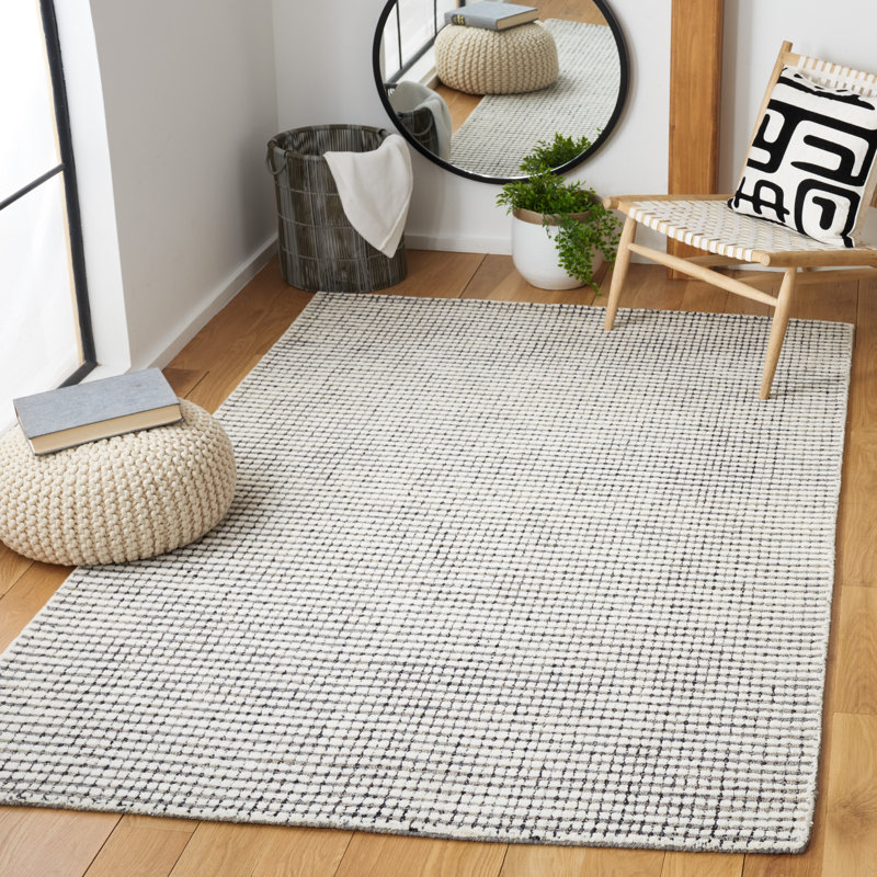 Handmade Grey and Ivory Wool Abstract 4' x 6' Area Rug