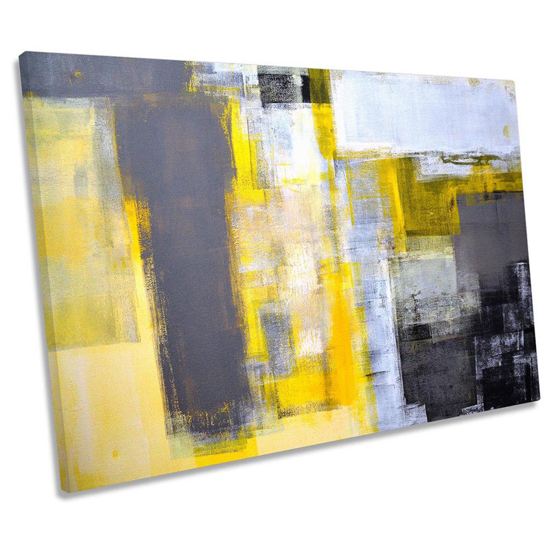 Abstract Yellow Grey Grunge - Wrapped Canvas Painting, 61cm H x 91.4cm W x 4cm D