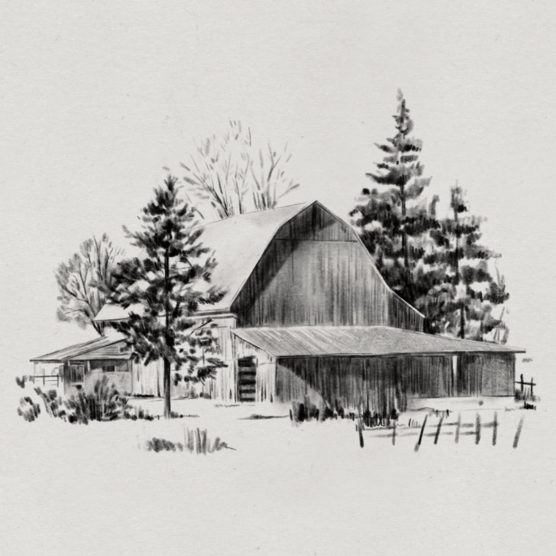 Distant Barn Sketch II by Emma Caroline - Wrapped Canvas Painting, 30cm H x 30cm W