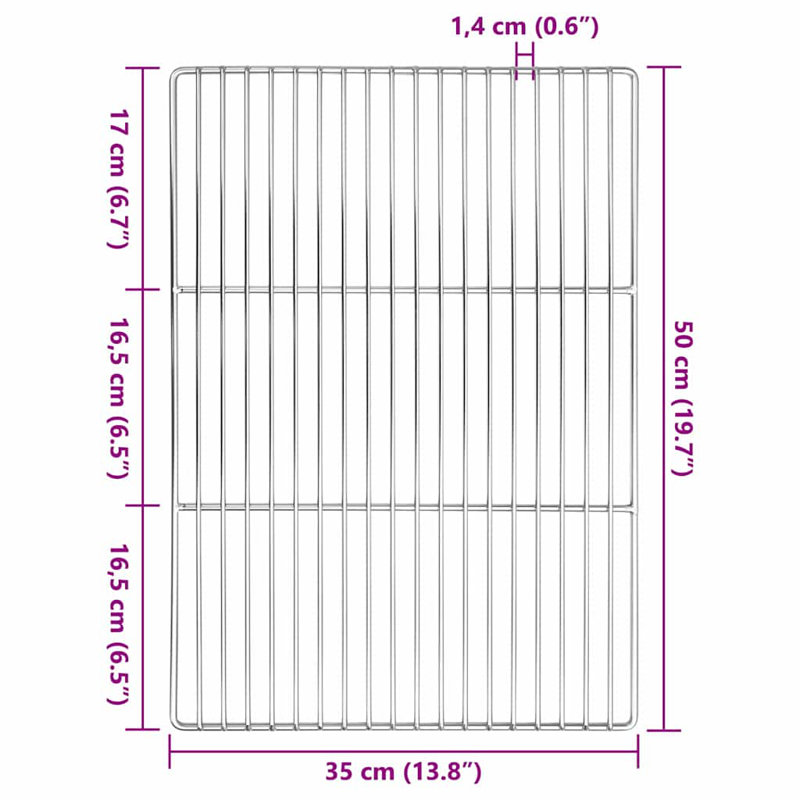 Grill Grate Silver Stainless Steel Outdoor Rectangular Grilling BBQ, 0.6cm H x 50cm W x 35cm D