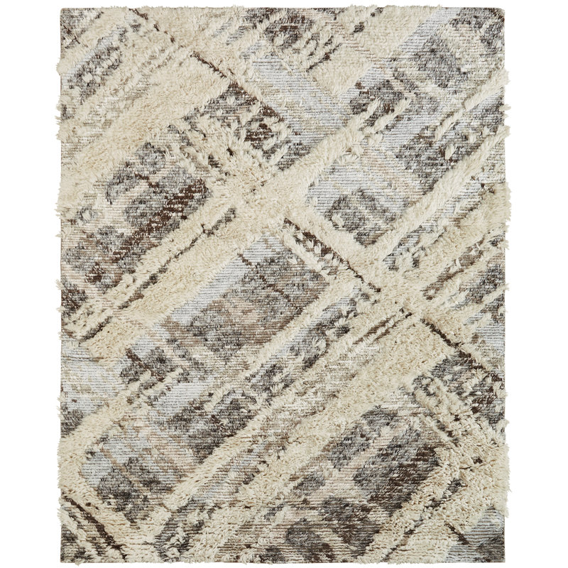 Zumwalt Hand Knotted Wool Abstract Area Rug in Ivory, Rectangle 5'6" x 8'6"