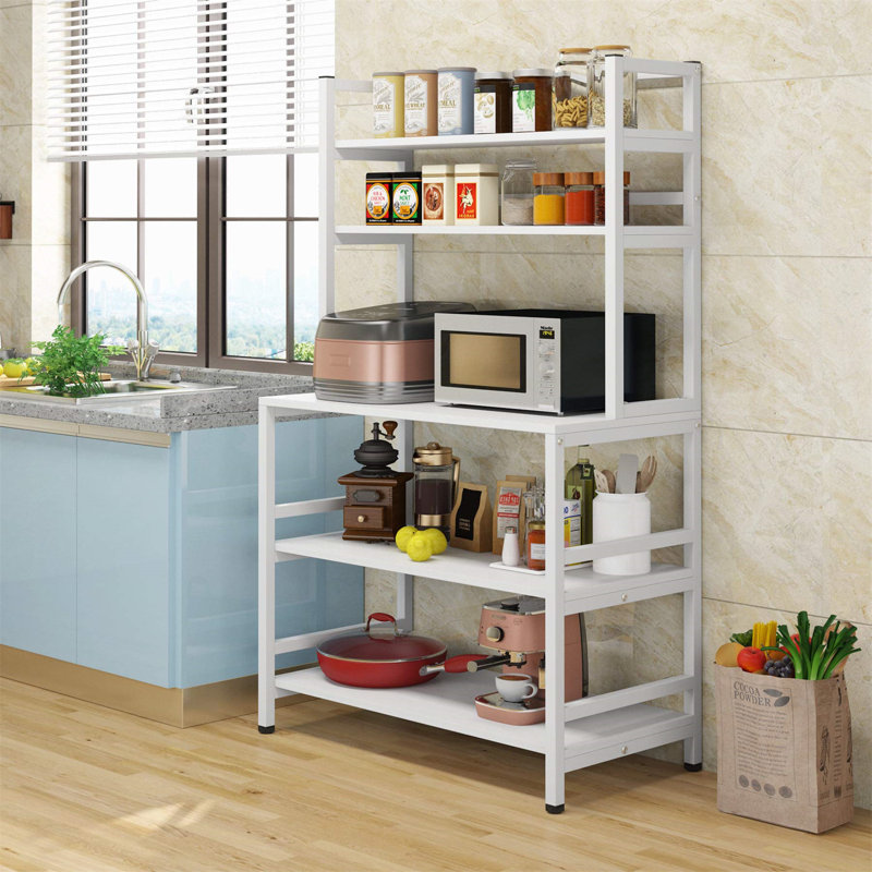 Versatile Kitchen Microwave Stand - Space Saving Spice Rack Organizer With Hutch Design, Blanc