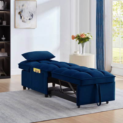 Lit 4 en 1, bleu marine. Réglable pour un ajustement personnalisé. Chaise longue. Gain de place. Tissu en velours. Structure en métal. Lit gigogne simple sans effort. Confort maximal. Revêtement convertible. Construire.