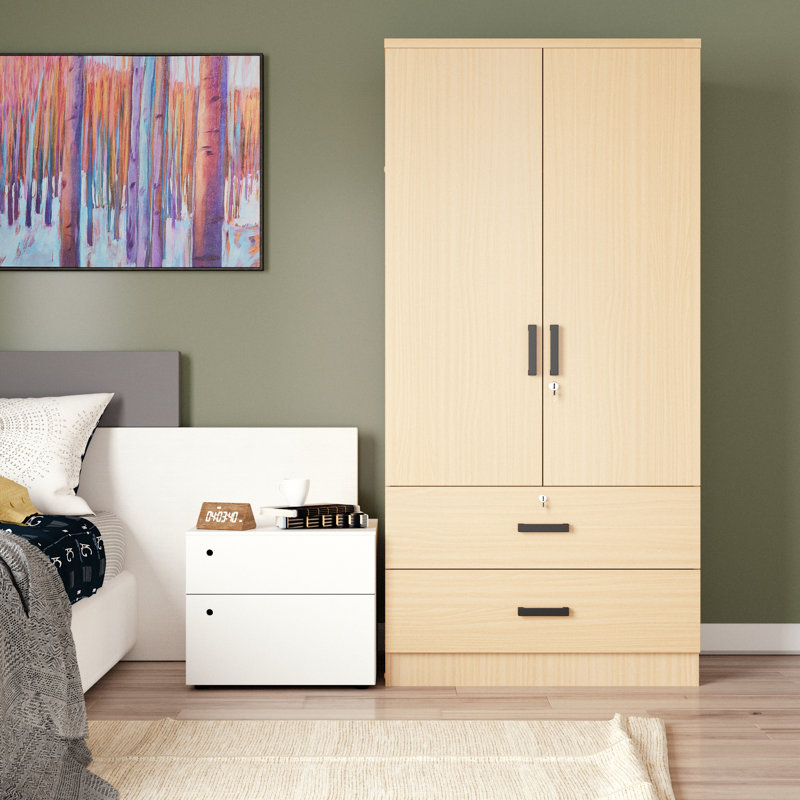 Garde-robe 2 portes, 2 tiroirs Kohdyn, P 20 po, Hêtre