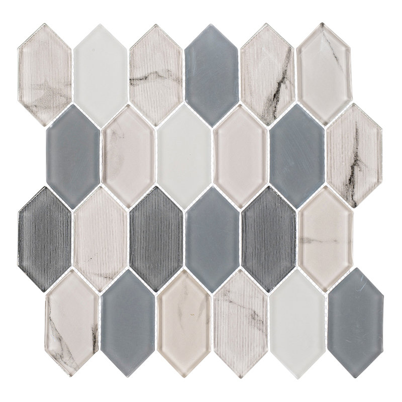 Astor 2" x 4" Elongated Hexagon Glass Mosaic Wall Tile, Waldorf
