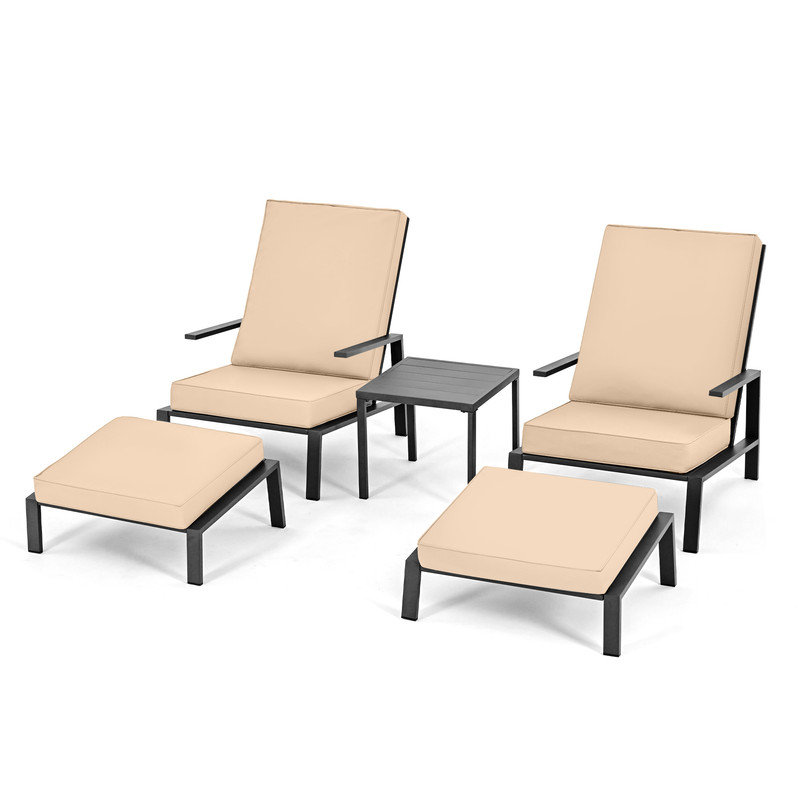 5 Piece Outdoor Patio Sofa Seating Group with Cushions and Ottomans, Beige