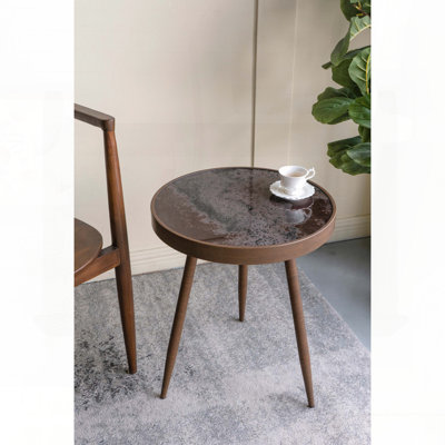 Table d'appoint ronde avec plateau en verre et pieds fuselés or antique - 18 po