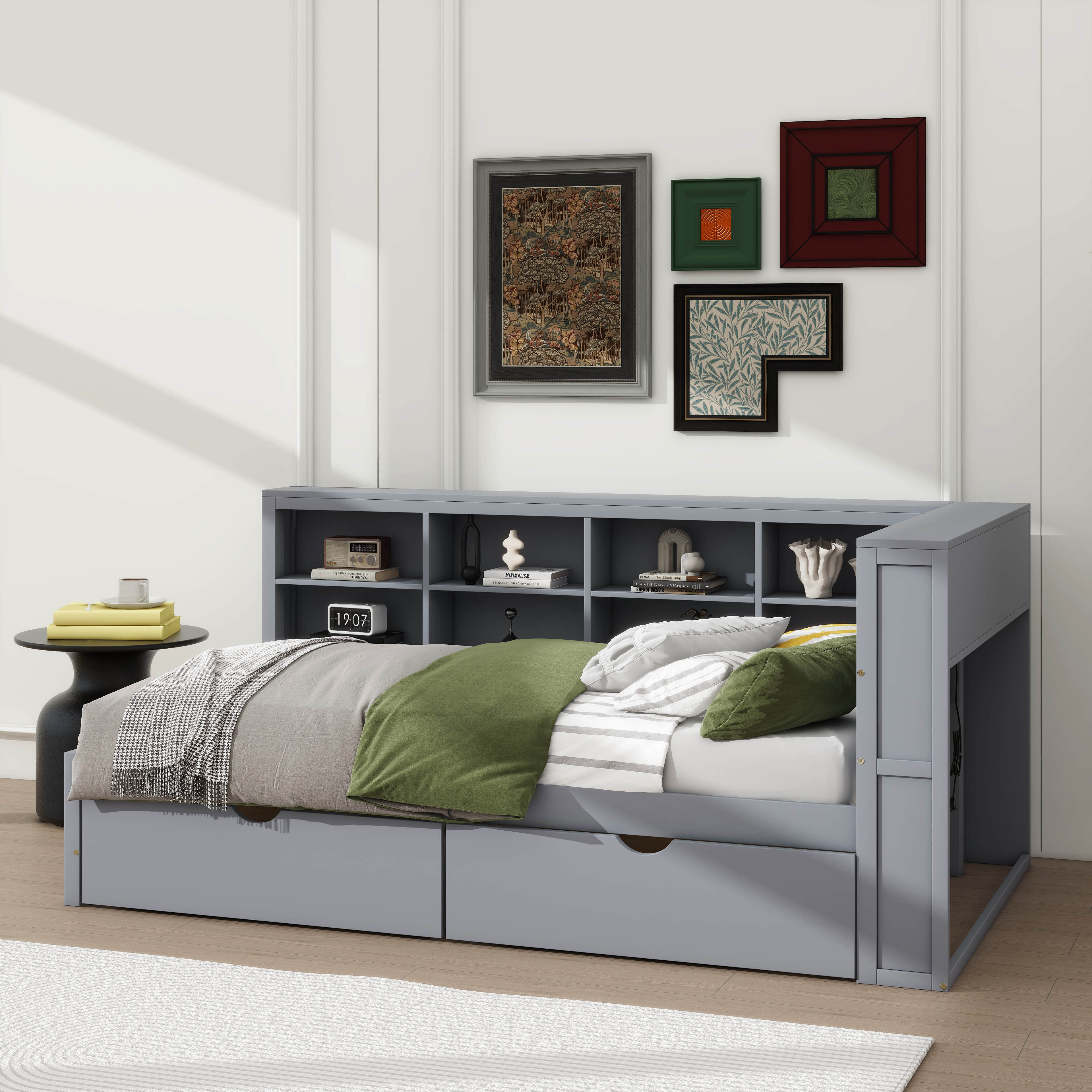 Daybed Boot Rack Red Barrel Studio® Twin-Size Wooden Daybed With 2 Drawers, A Storage ...