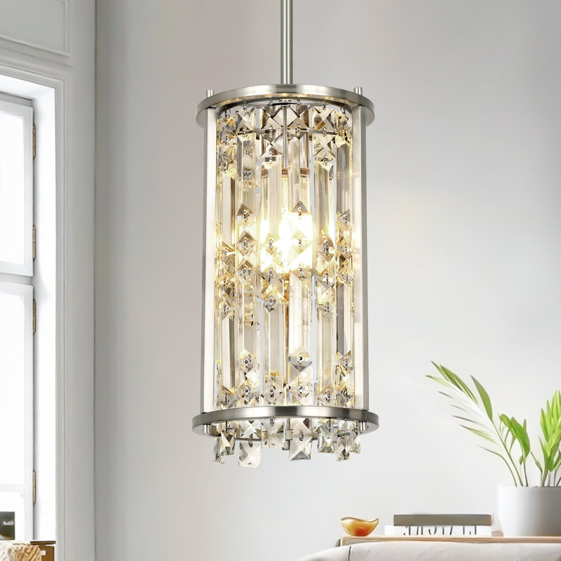 Luminaire suspendu en cristal 1 lumière Levona, Nickel brossé