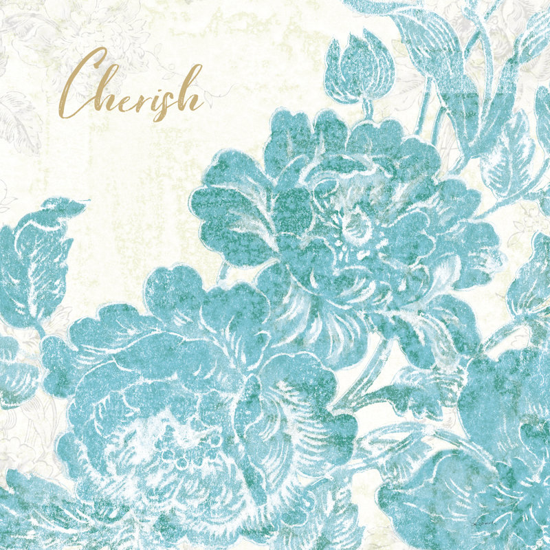 Toile Roses V Teal Cherish encadré par Sue Schlabach, peinture, Non, H 12 po x l 12 po x P 1,25 po, Toile encadrée noire